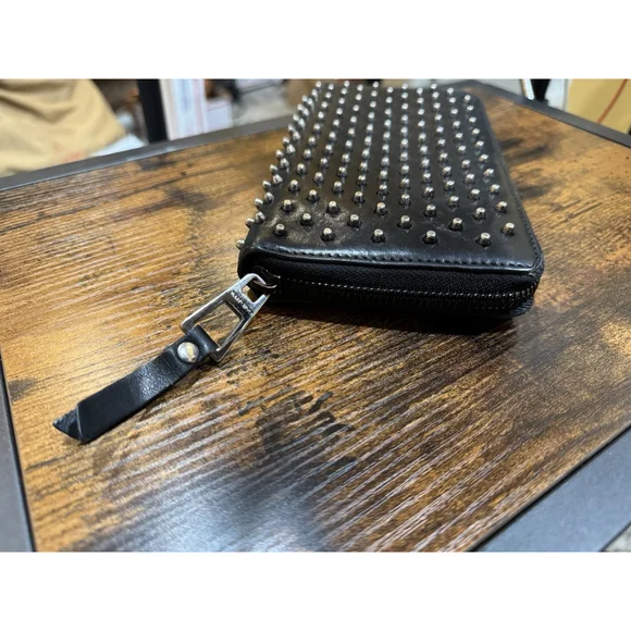 Jimmy Choo Carnaby Leather Wallet With Studs Black Gunmetal - Picture 7 of 16